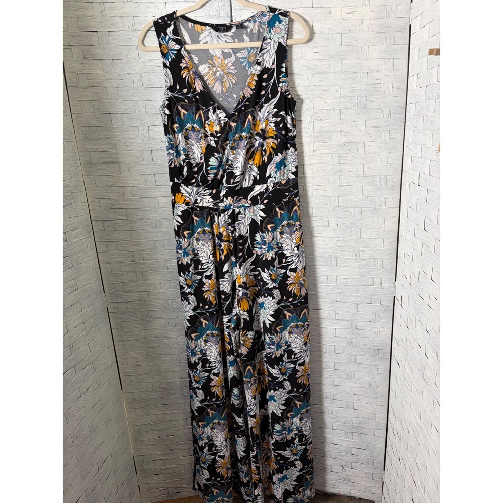 G by Giuliana Womens Jumpsuit Floral Wide Leg Pockets Feminine modern bohemian